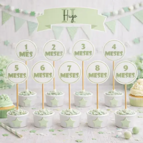 Kit 12 Topos Bolo Mesversário Personalizado Verde
