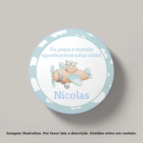 Tag Personalizada Ursinho Aviador Aquarela