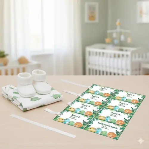 Kit Tag Troca Maternidade Personalizado Dinossauro (6 Un)