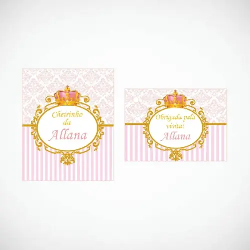 Etiqueta Álcool Gel e Tag Realeza Rosa (15 Unidades)