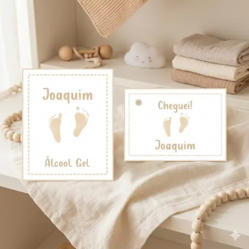 Etiqueta Personalizada Álcool Gel Pezinhos Bege e Tag
