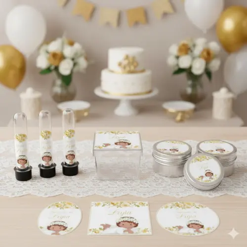 Kit Personalizado Latinha, Tubete, Caixinha Batizado Menina