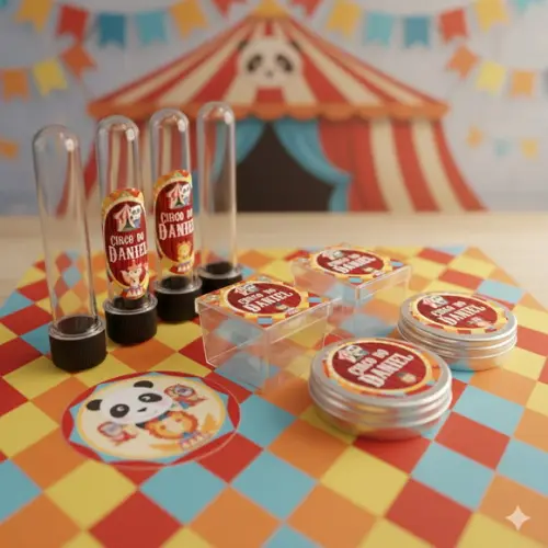 Kit Personalizado Latinha, Tubete, Caixinha Circo Aquarela
