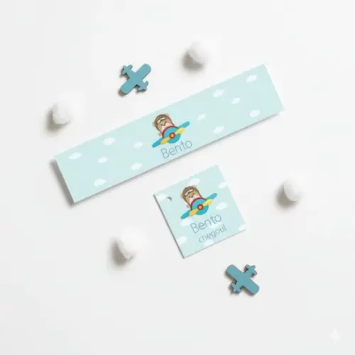 Rótulo Água Personalizado Ursinho Aviador com Tag - Mod 2