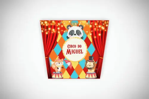 Adesivo Personalizado Balde Pipoca Circo Aquarela