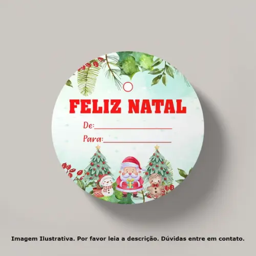 Tag Personalizada Redonda Feliz Natal Aquarela