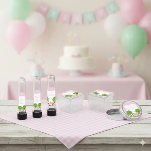 Kit Personalizado Latinha, Tubete, Caixinha Fazendinha Rosa
