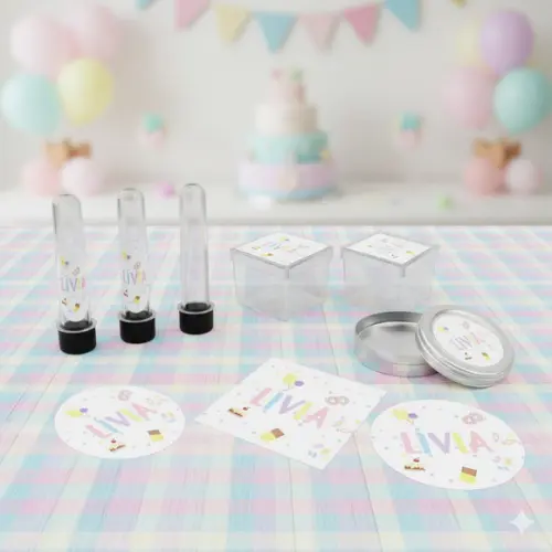 Kit Personalizado Latinha, Tubete, Caixinha Acrílica Doceria