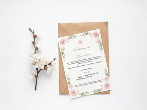 Convite Digital Personalizado Batizado Floral Minimalista