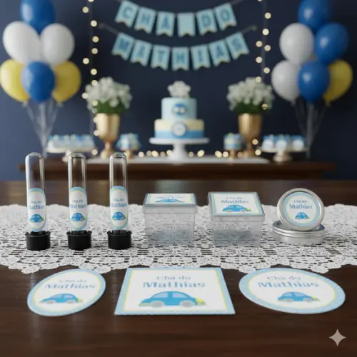 Kit Festa Personalizada Chá de Bebê Carrinho (45 Itens)