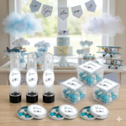 Lembrancinha Personalizada Kit 45 Peças Avião Aquarela