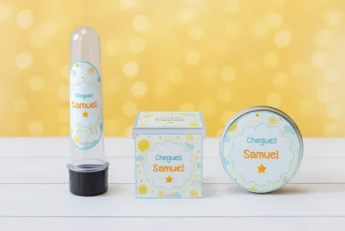 Kit Personalizado Latinha, Tubete, Caixa Maternidade Menino