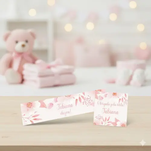 Rótulo Água Personalizado Tag Floral Rosa com Tag - Mod. 2