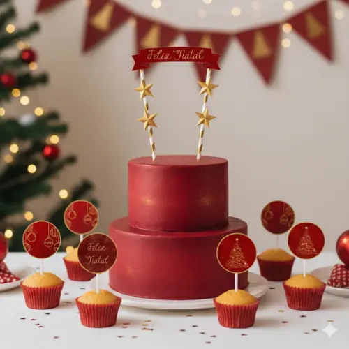 Topo de Bolo Personalizado Natal com Topper Docinho