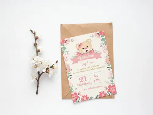 Convite Digital Personalizado Ursinha Floral
