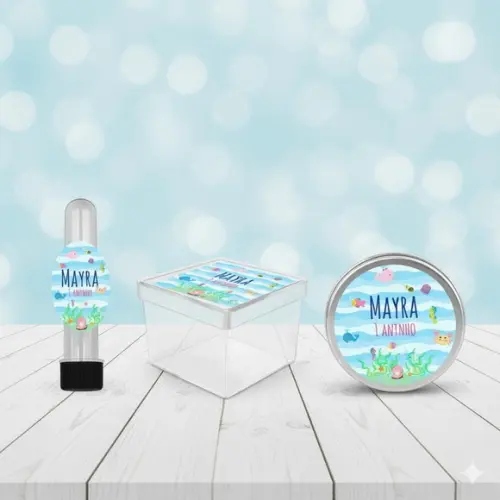 Kit Personalizado Latinha, Tubete, Caixinha Fundo Mar Menina