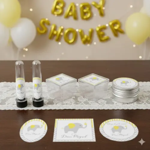 Kit Personalizado Latinha, Tubete, Caixa Elefantinho Amarelo