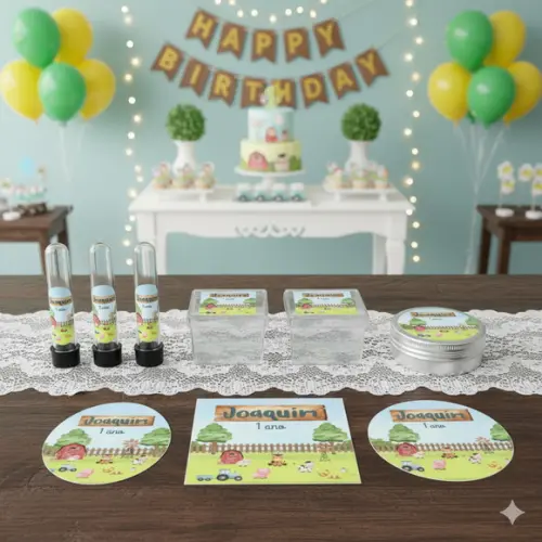 Kit Personalizado Latinha, Tubete, Caixa Fazendinha Aquarela