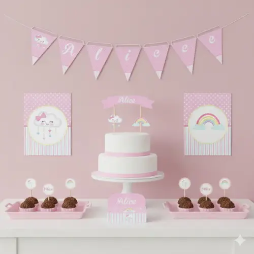 Kit Festa Personalizada Chuva de Amor (39 Itens)