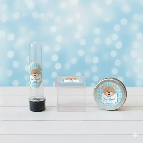 Kit Personalizado Latinha, Tubete, Caixinha Urso Azul