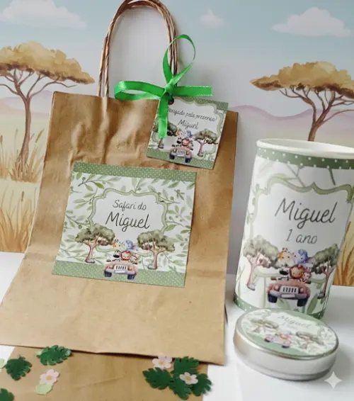 Kit Sacolinha Surpresa Personalizada Safari Baby