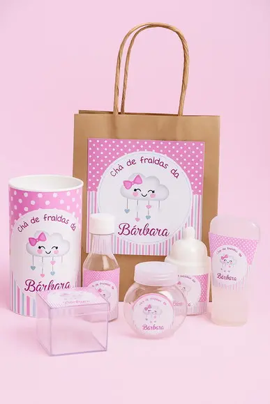 Kit Festa Personalizada Chá de Bebê Nuvem Rosa