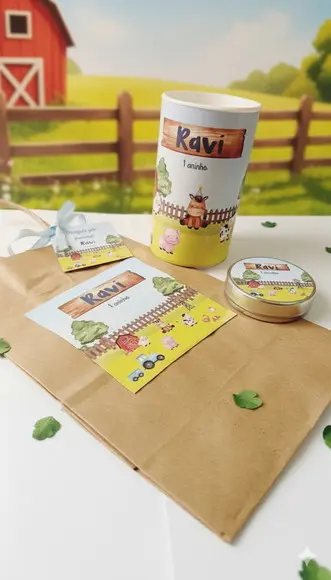 Kit Sacolinha Surpresa Personalizada Fazendinha Aquarela