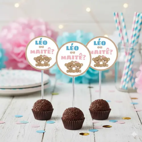 Topper para Docinho Personalizado Chá Revelação Ursos