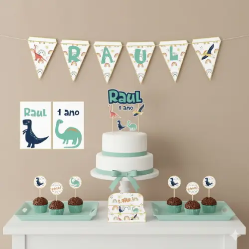 Kit Festa Personalizada Dinossauro Boho - 39 Itens