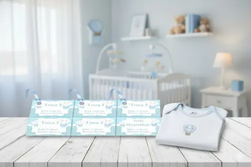 Kit Tag Troca Maternidade Personalizado Nuvem Azul - Mod 2