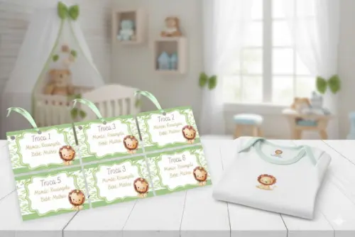 Kit Tag Troca Maternidade Personalizado Leãozinho (6 Un)