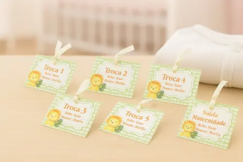 Kit Tag Troca Maternidade Personalizado Leãozinho Aquarela
