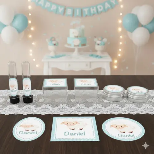 Kit Personalizado Latinha, Tubete, Caixa Acrílica Ovelhinha