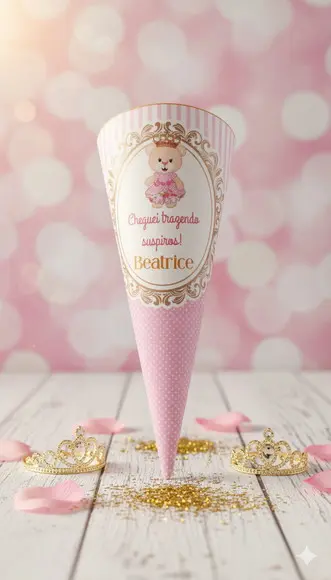 Cone Guloseimas Personalizado Ursinha Princesa
