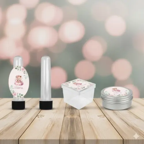 Kit Personalizado Latinha, Tubete, Caixinha Ursinha Princesa