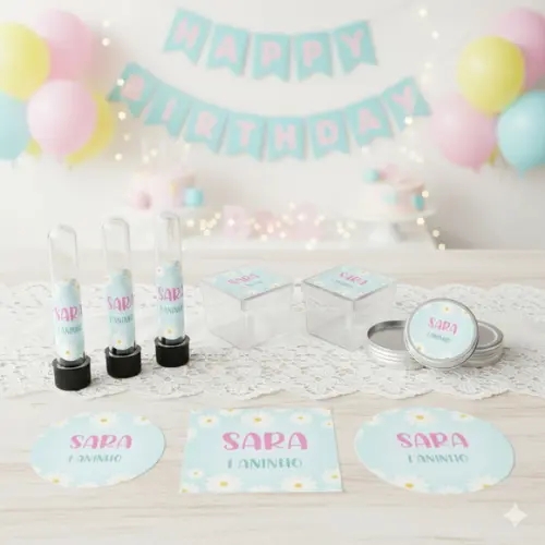 Kit Personalizado Latinha, Tubete, Caixa Acrílica Margaridas