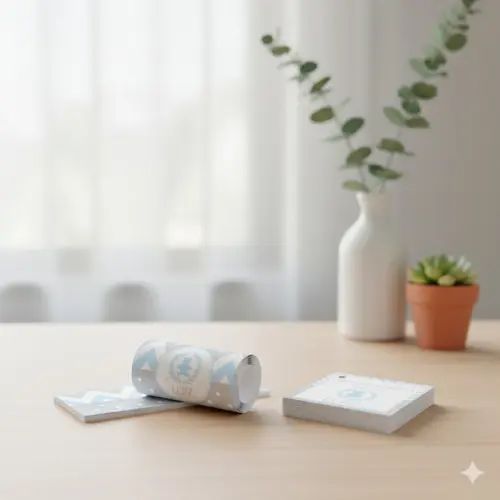 Rótulo Água Personalizado Ursinho Azul e Cinza com Tag