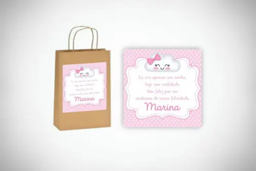 Adesivo Personalizado Sacolinha Nuvem Rosa
