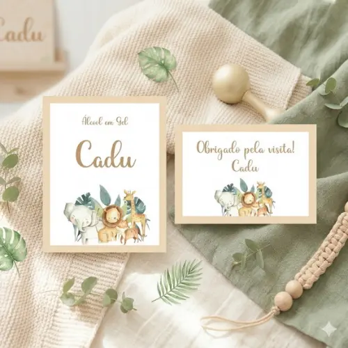 Etiqueta Personalizada Álcool Gel Safari Bege e Tag