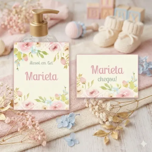 Etiqueta Personalizada Álcool Gel Floral e Tag
