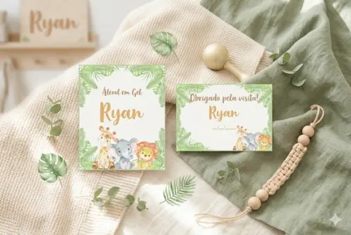 Etiqueta Personalizada Álcool Gel Safari Baby e Tag