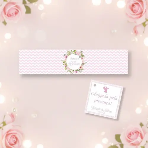 Rótulo Água Personalizado Batizado Rosa com Tag
