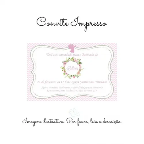 Convite Impresso Personalizado Batizado Rosa