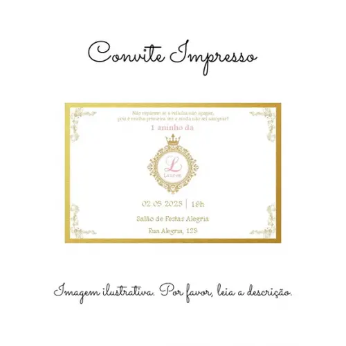 Convite Impresso Personalizado Realeza Rosa