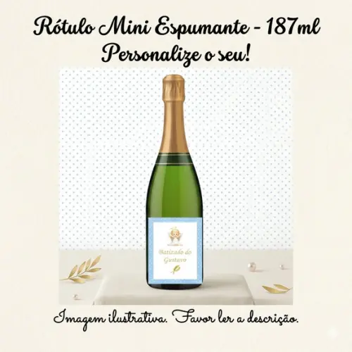 Rótulo Personalizado Mini Espumante Batizado Azul - 10 un