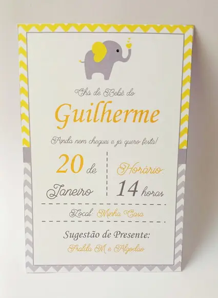 Convite Impresso Personalizado Chá de Bebê Elefantinho