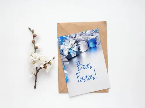Cartão Digital Personalizado Fim de Ano Prata e Azul
