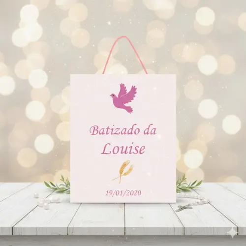 Sacolinha Personalizada Batizado Rosa - Lembrancinha - Tam P