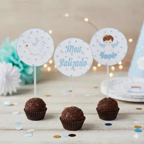Topper para Docinho Personalizado Batizado Azul