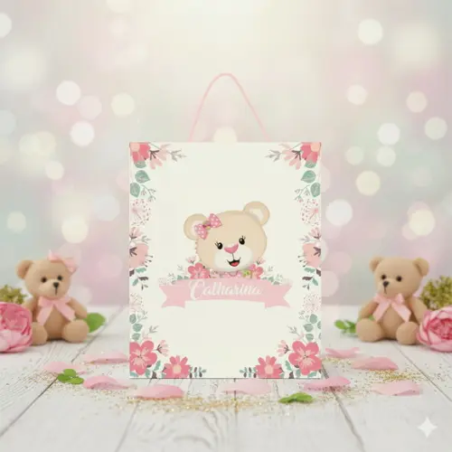 Sacolinha Personalizada Ursinha Floral Lembrancinha - Tam P